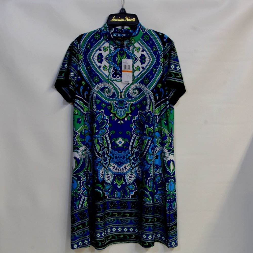 Melissa Paige Floral Paisley Print Short Sleeve Mock Neck Stretch Dress NWT